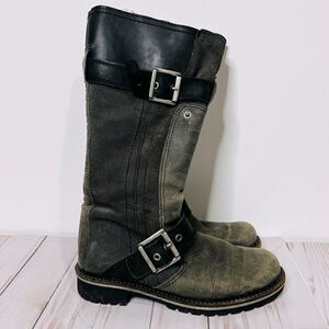 Bos & Co. Buford Black Gray Distressed Leather Zip Up Sheepskin Lined Boots